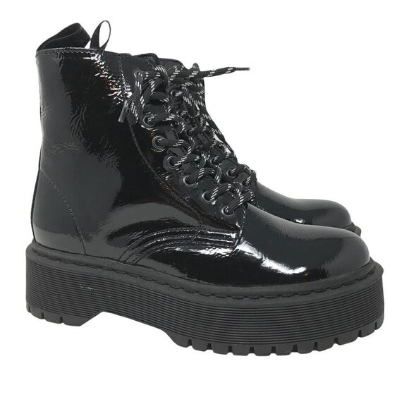 Roots Womens Ankle Booties Combat Boots Black Leather Lace Up Platform Zip 7 NEW - Picture 1 of 10
